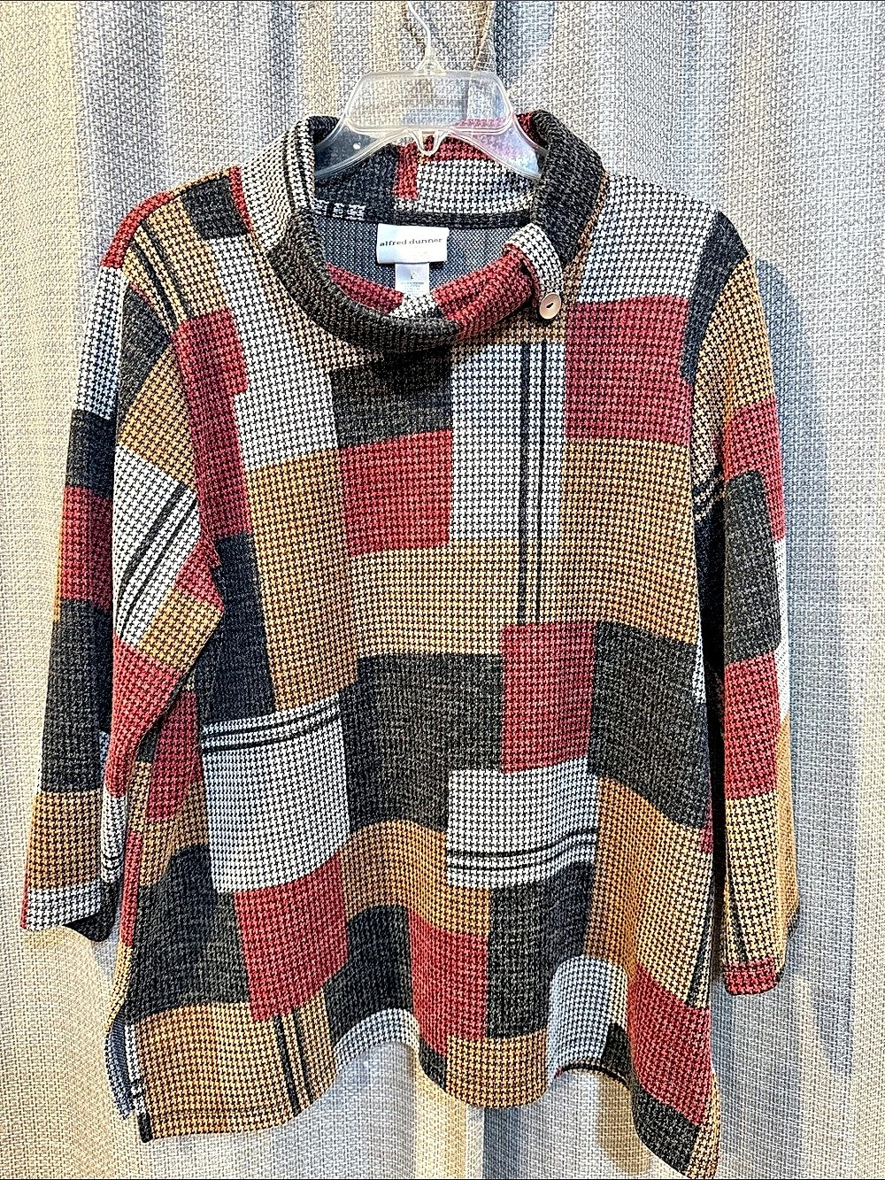 Alfred Dunner Houndstooth Patchwork Cowl Neck Top